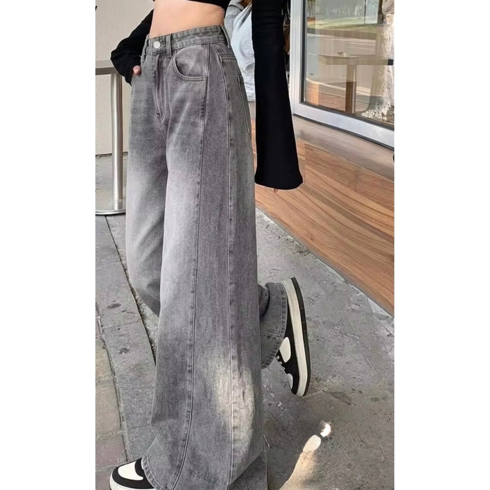 NWT Dazy Grey Washed Wide Leg Front Seam Jeans Size M G